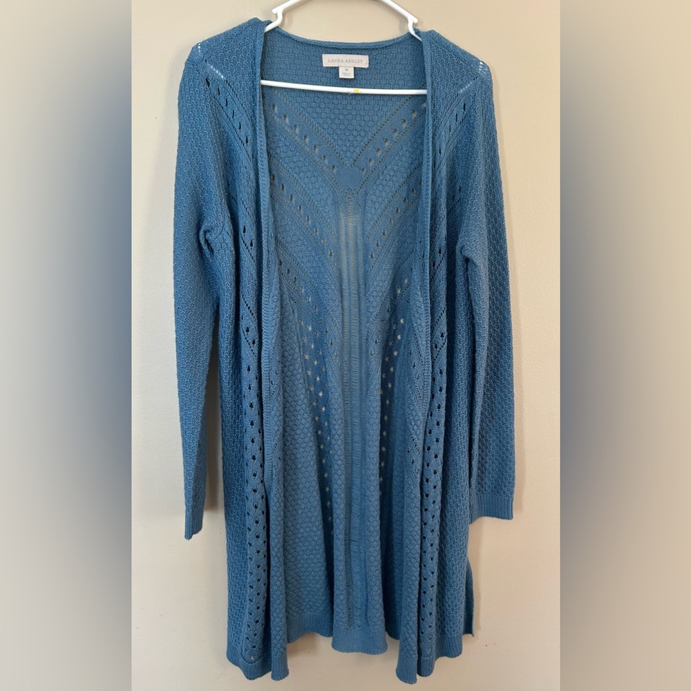 Laura Ashley Dusty Blue Openwork Knit Cardigan
